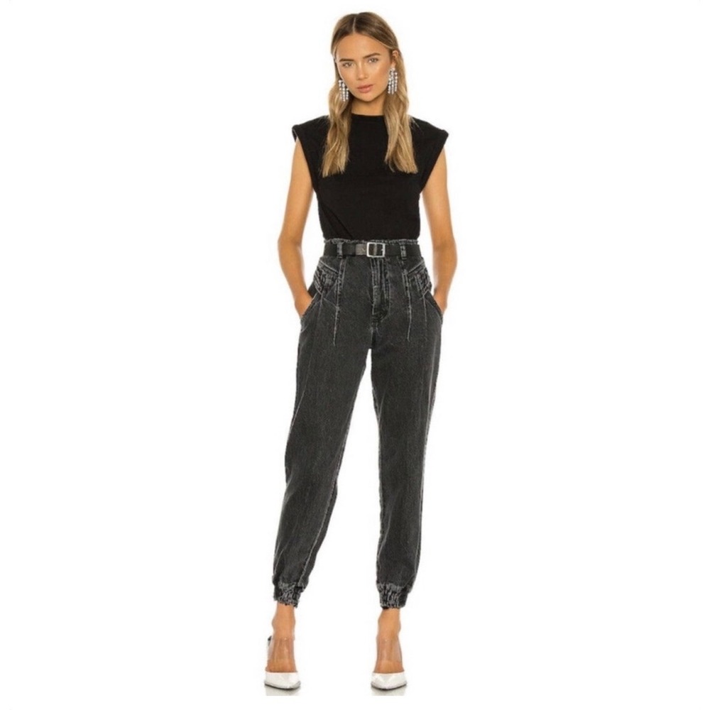 NWT Retrofête Miriam Pant Jeans Women's 28 Black Acid Wash Tapered utility onyx